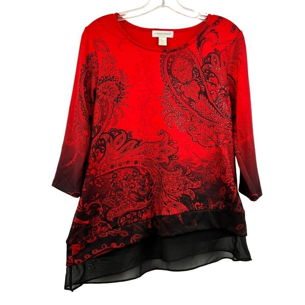 Christopher & Banks Womens Paisley Studded Asymmetrical Chiffon Layer Top S